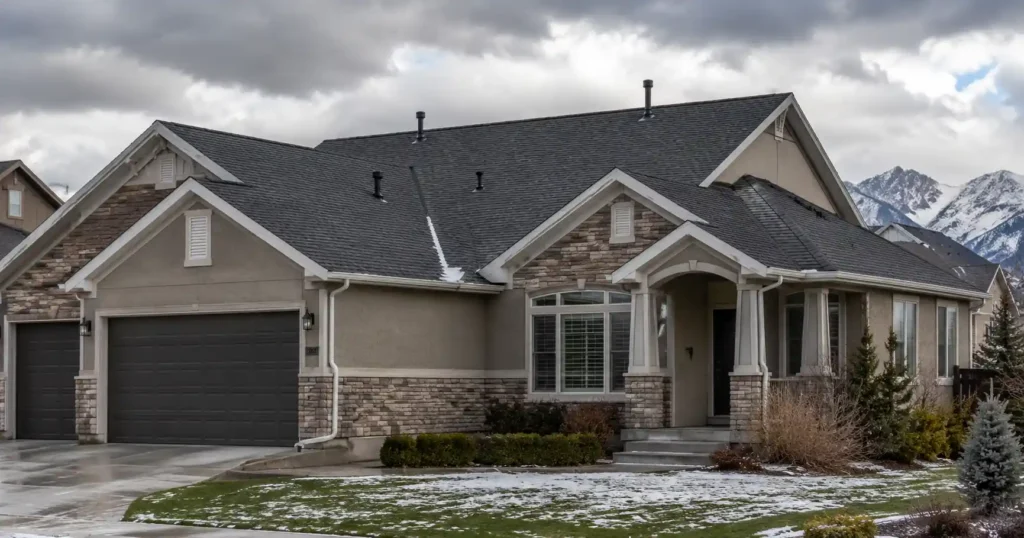 Utah home after a storm, showing why homeowners may need to decide between filing a roof insurance claim or paying for a roof repair.