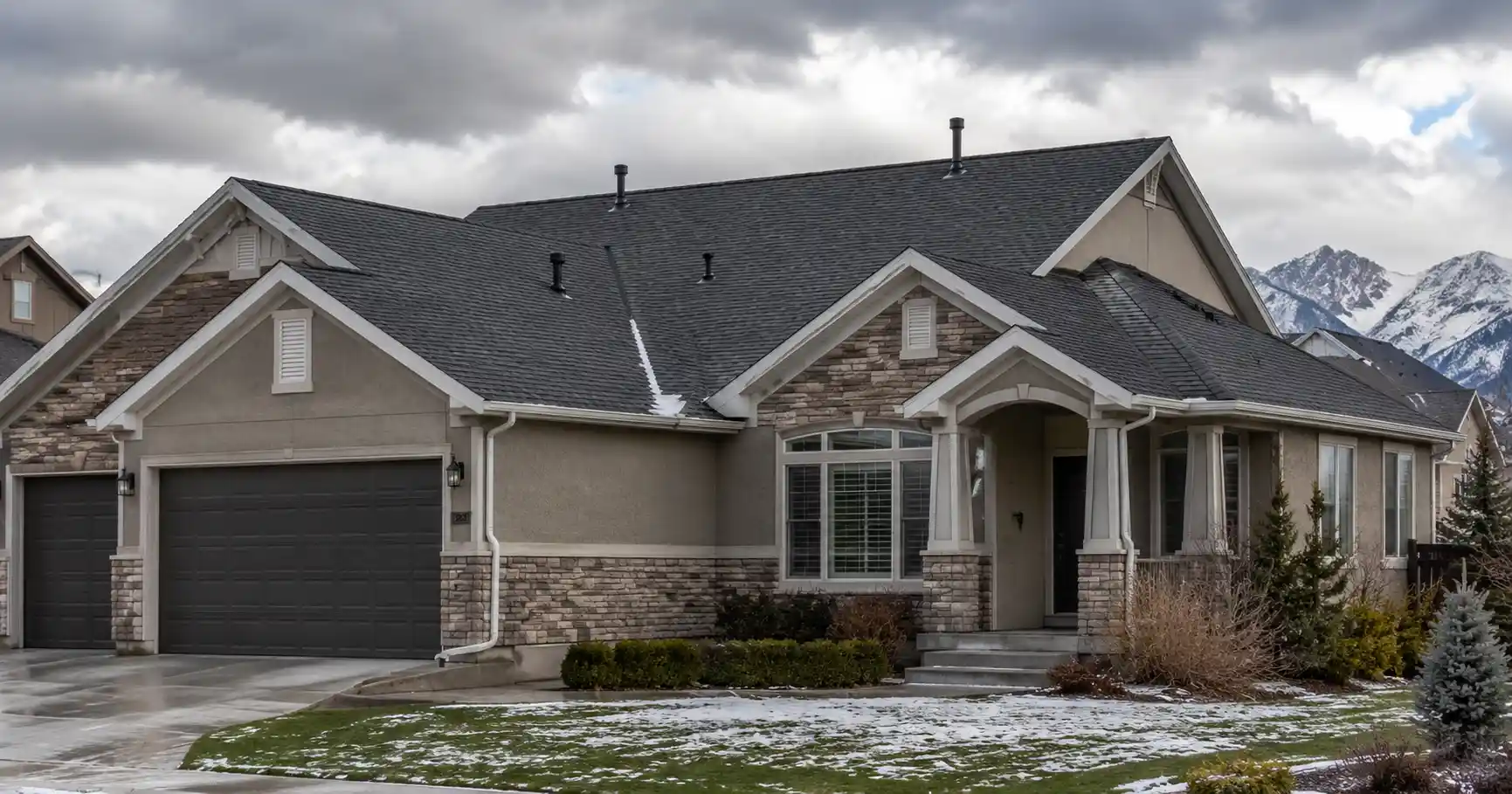 Utah home after a storm, showing why homeowners may need to decide between filing a roof insurance claim or paying for a roof repair.